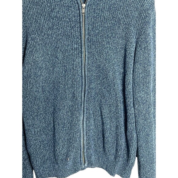 LL Bean Zip Up Sweater Womens Size L Large Blue Chunky Cable Knit Cotton‎ - Picture 4 of 11